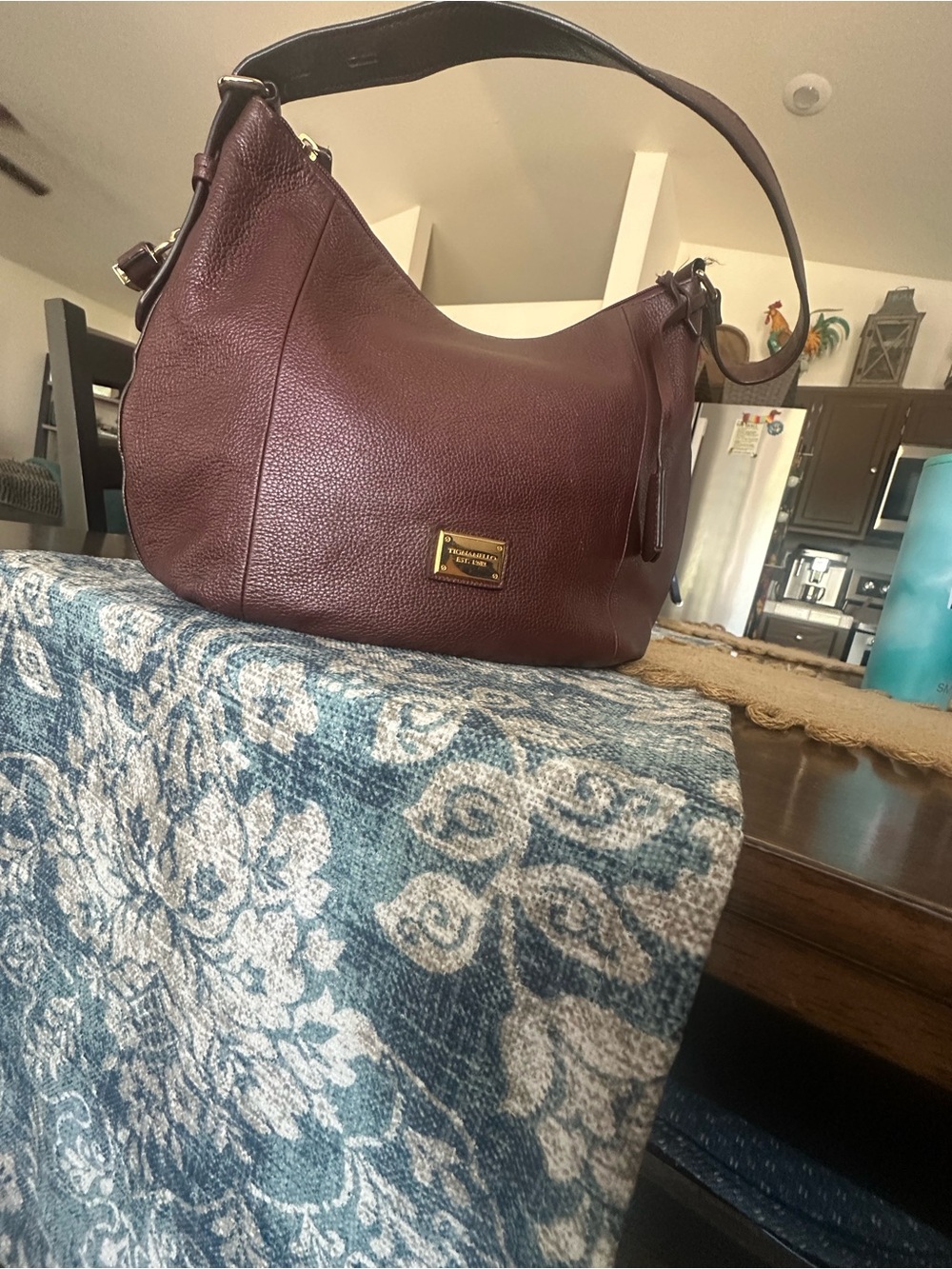 Tignanello Pebbled Leather Hobo in Burgundy - Picture 2 of 6